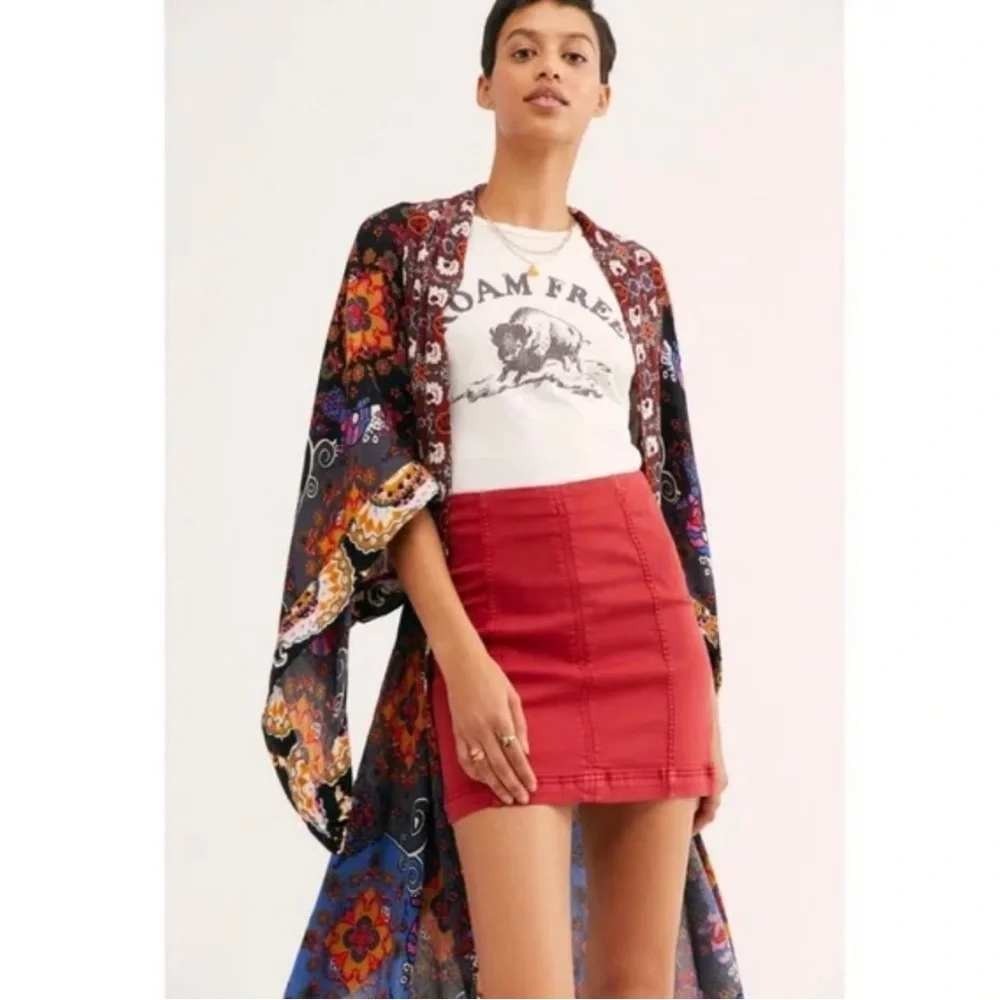 Boho Chic Free People Little Wing Multicolor Print Kimono Paisley Global Print